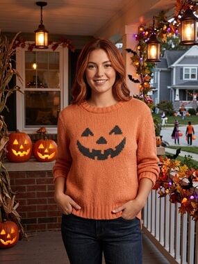 Wooden Ships Orange Jack-O'-Lantern Crewneck Sweater